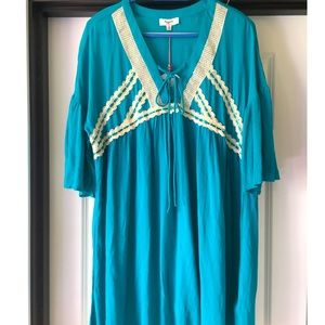 Turquoise Boho Tunic Mini Dress swim coverup